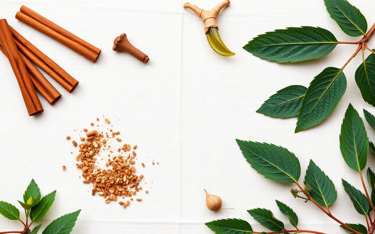 Natural ingredients used in Gluco Recover including cinnamon and herbs
