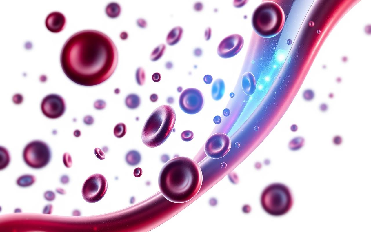 Illustration of healthy blood flow with glucose molecules